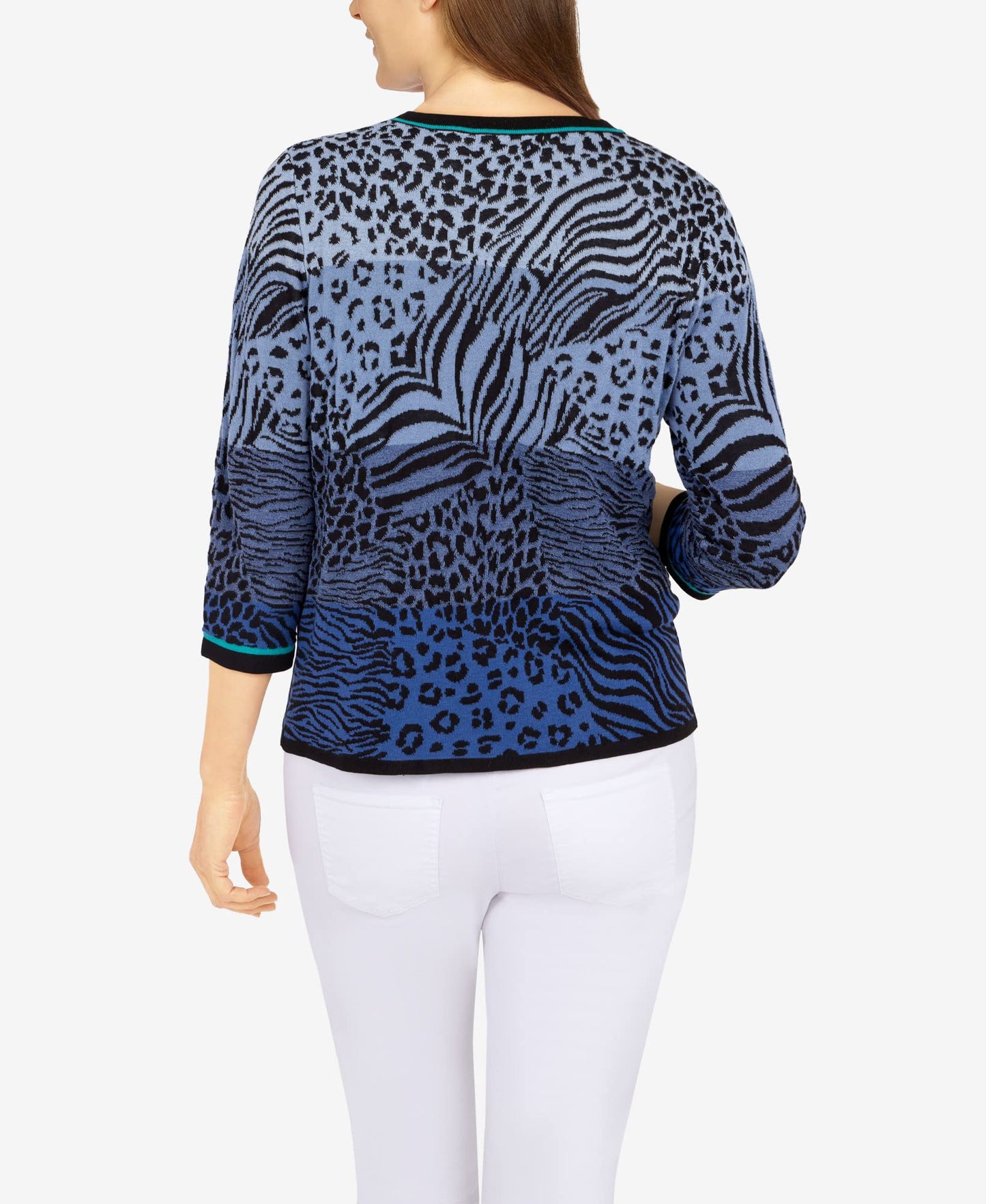 Alfred Dunner Women's Ombre Animal Jacquard Sweater