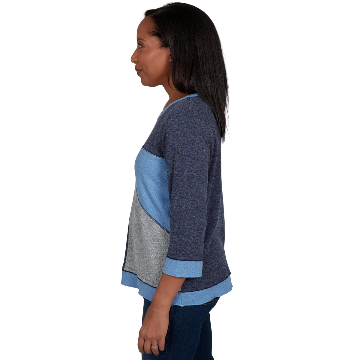 Alfred Dunner Women's Heathered Colorblock Knit Top, Denim, M