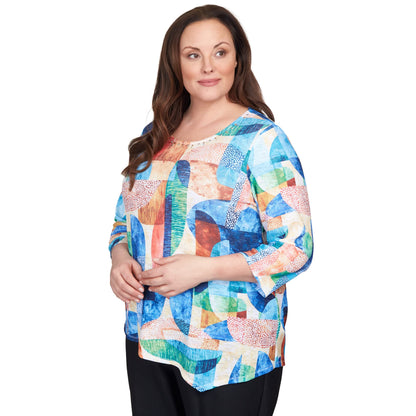 Alfred Dunner Women's Plus-Size Geometric Stained Glass Asymmetric Top