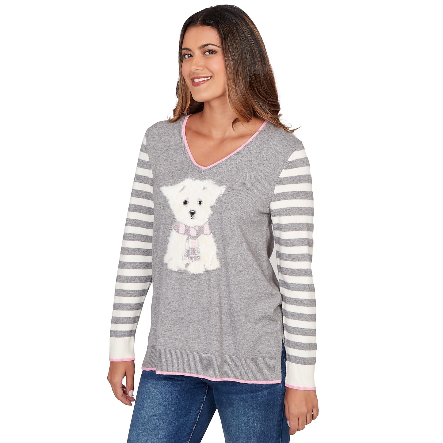 Ruby Rd. Maltese Pullover Sweater (US, Alpha, Large, Regular, Regular, Standard, Grey/Multi)