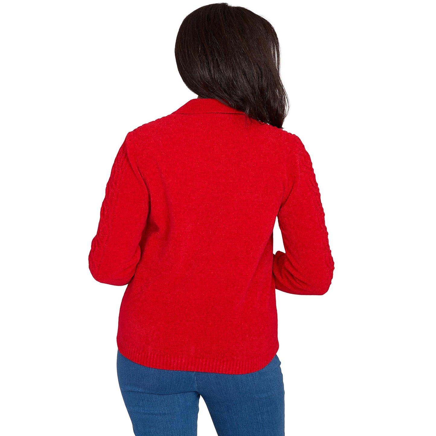 Alfred Dunner Chenille Zip Front Cardigan (US, Alpha, Medium, Regular, Regular, Standard, Red)