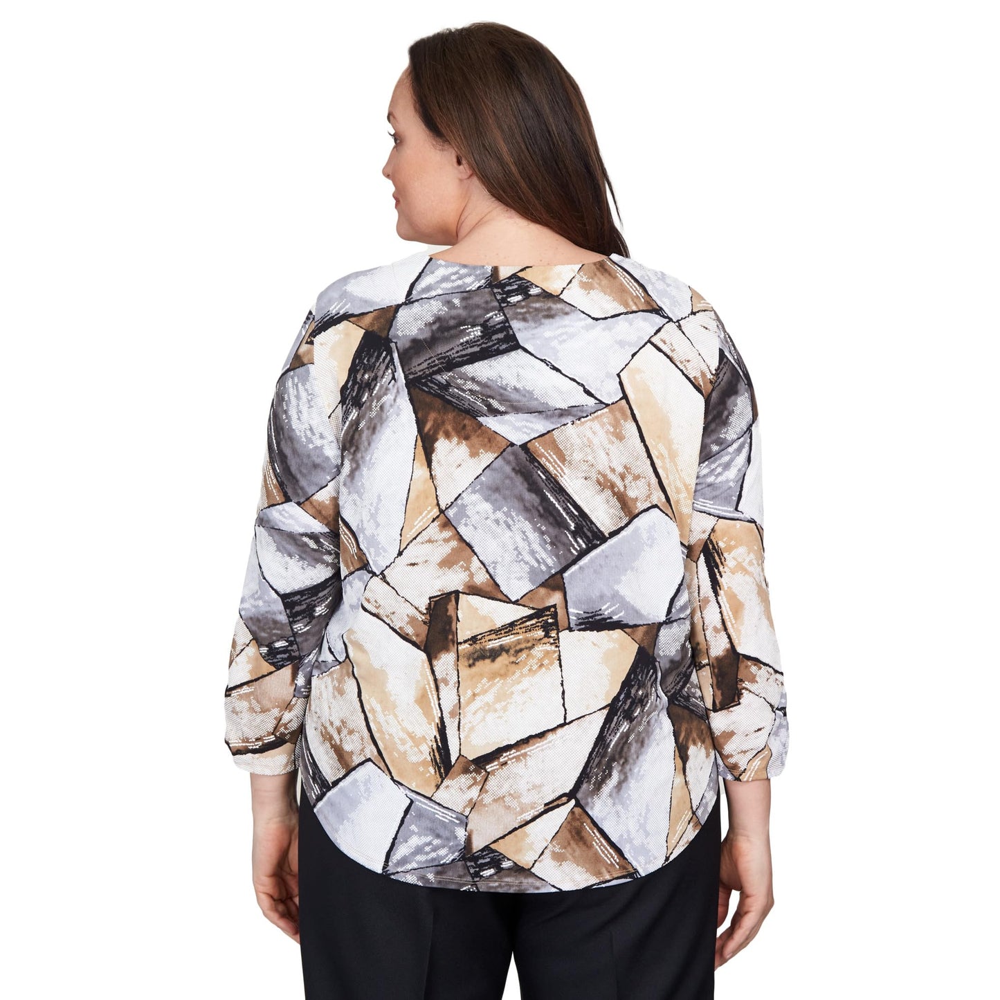 Alfred Dunner Classics Patchwork Polyester (US, Alpha, 3X, Plus, Regular, Plus Size, Tan)