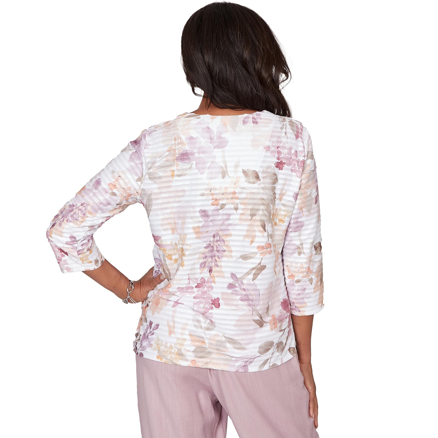 Alfred Dunner Women's Watercolor Floral Textured V-Neck Top