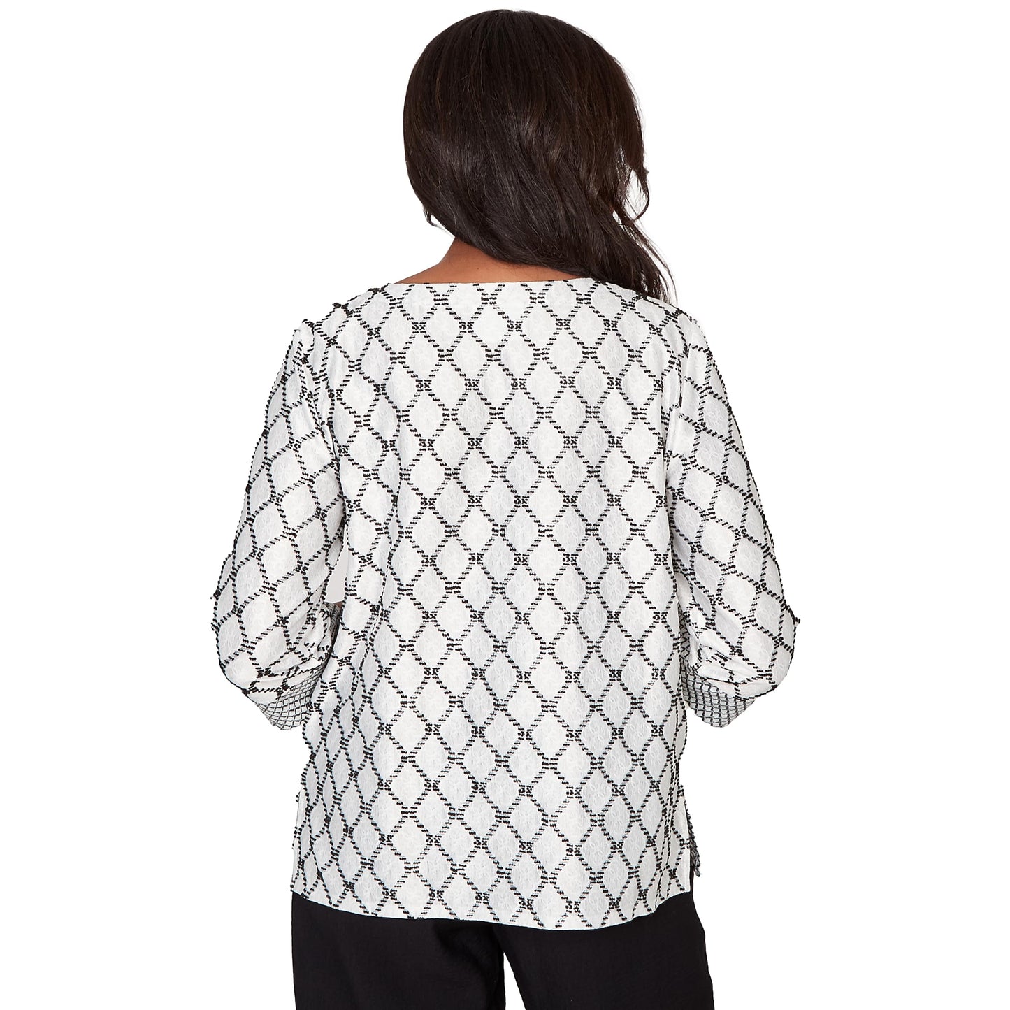 Alfred Dunner Women's Spliced Diamond Textured Top with Necklace