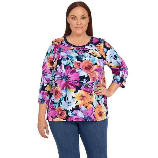 Alfred Dunner Women's Plus-Size Floral Splash Double Strap Top