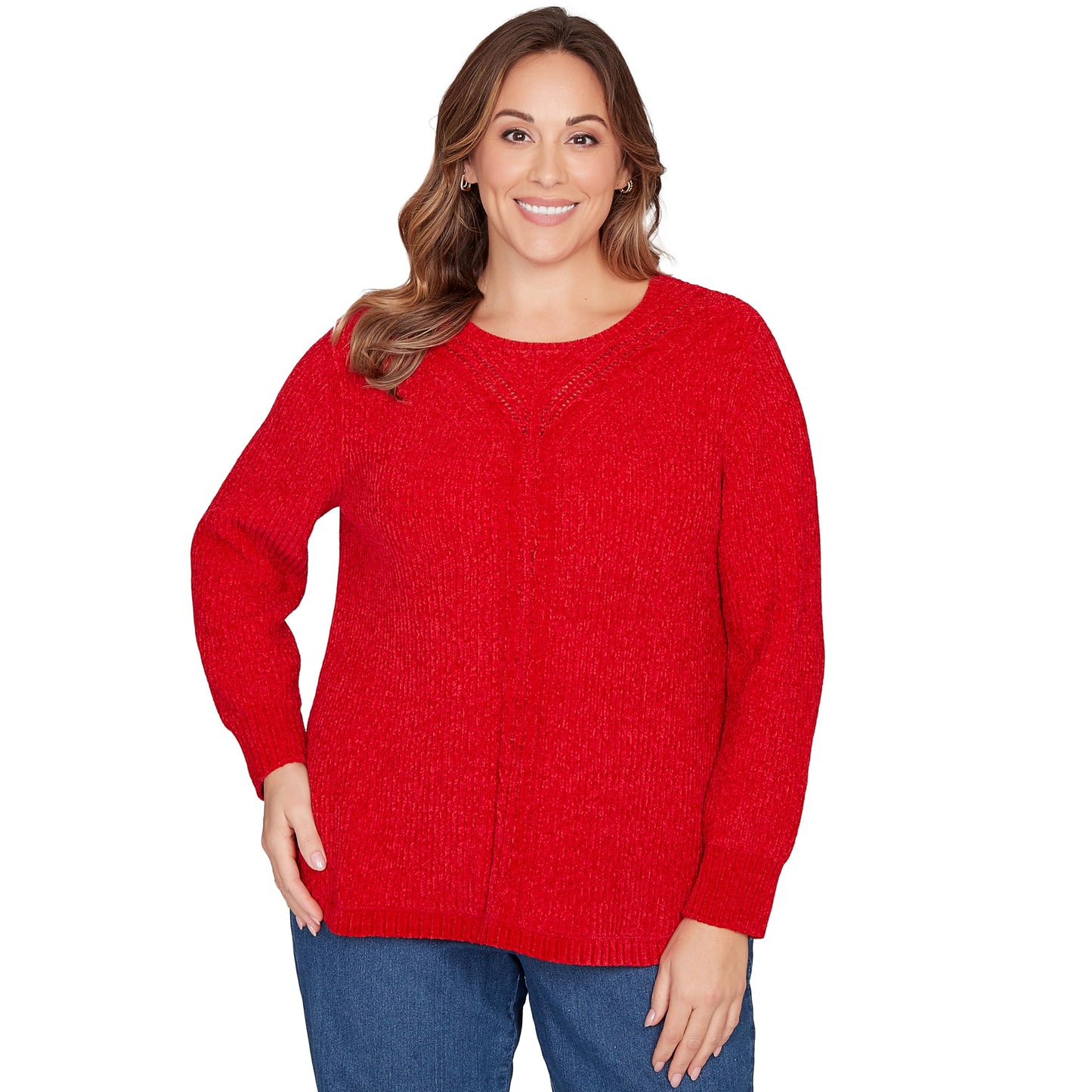 Ruby Rd. Classic Cable Pullover Sweater Polyester/Nylon (US, Alpha, 2X, Plus, Regular, Plus Size, Cherry)