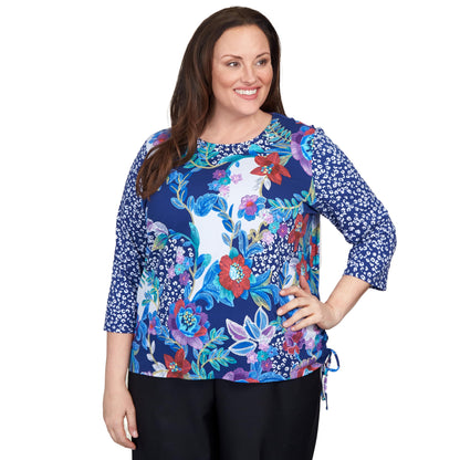 Alfred Dunner Batik Floral Patch Cotton Top