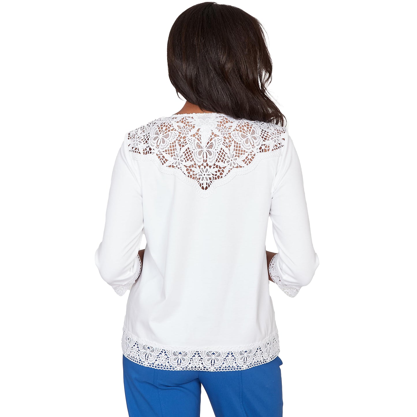 Alfred Dunner Women's Embellished Lace Trim Top with Necklace