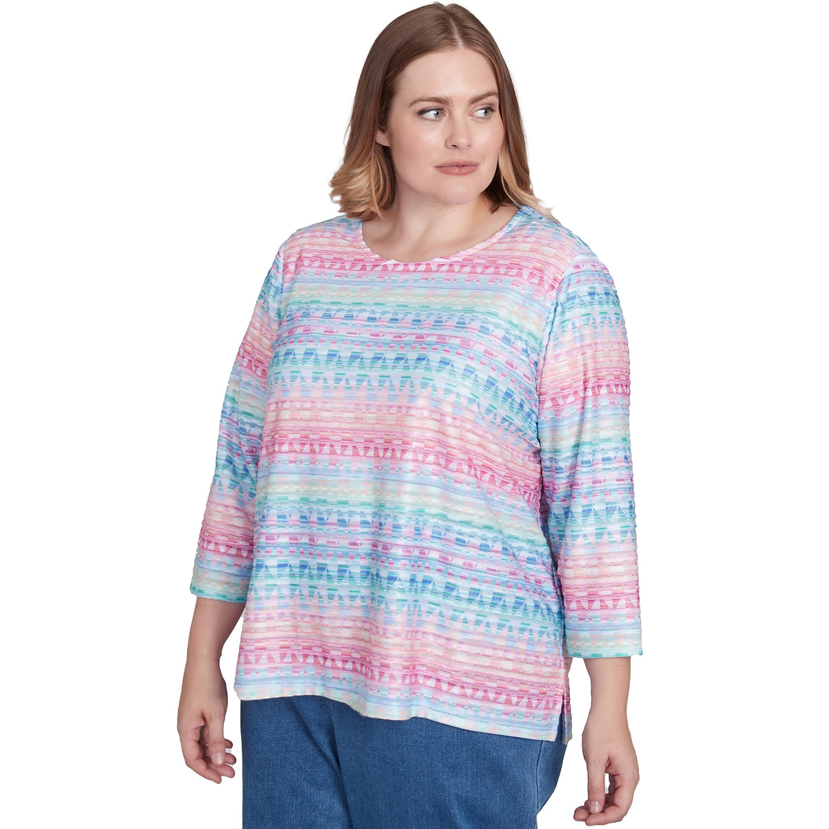 Geometric Crewneck Biadere Top