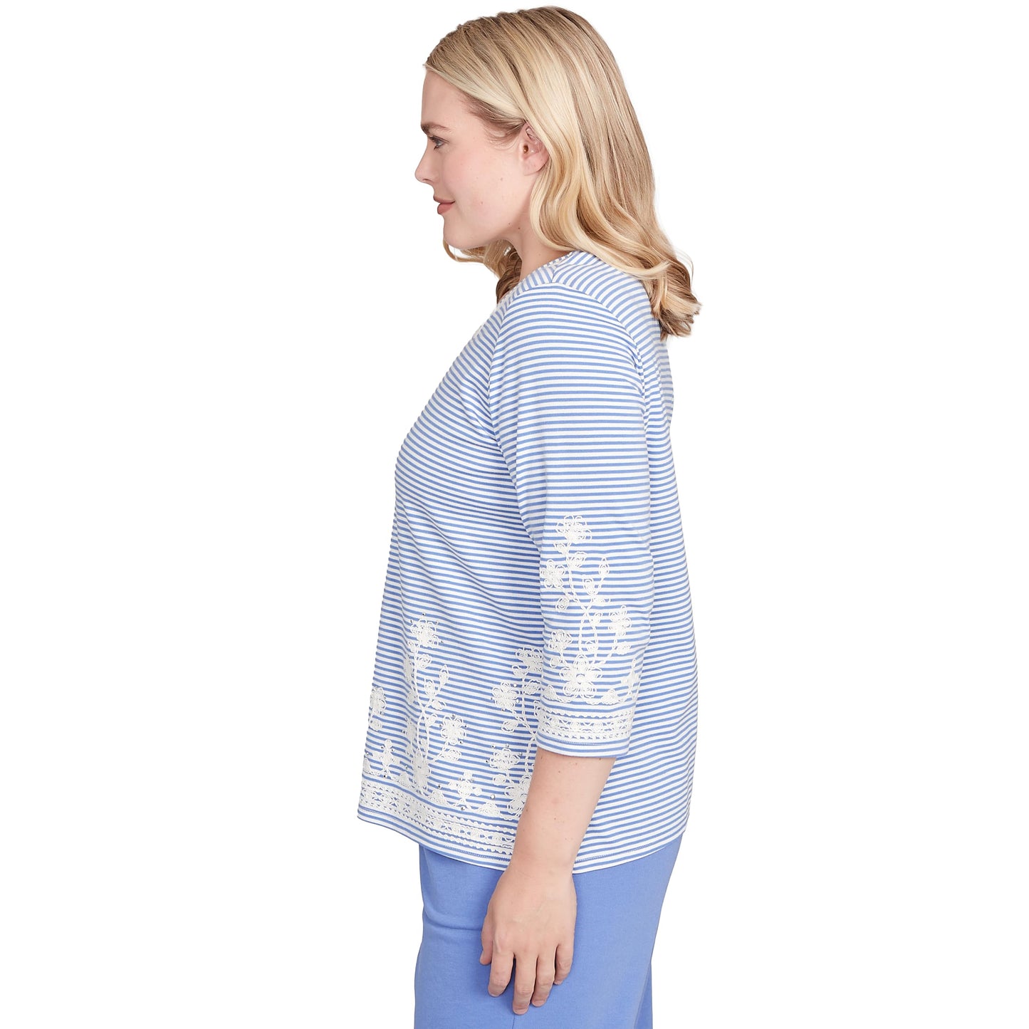 Alfred Dunner Women's Embellished Striped Crew Neck Top Size L Iris