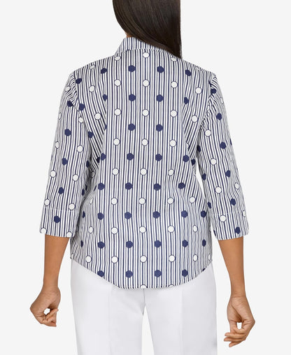 Alfred Dunner Women's Plus-Size Lightweight Dot Striped Shirt