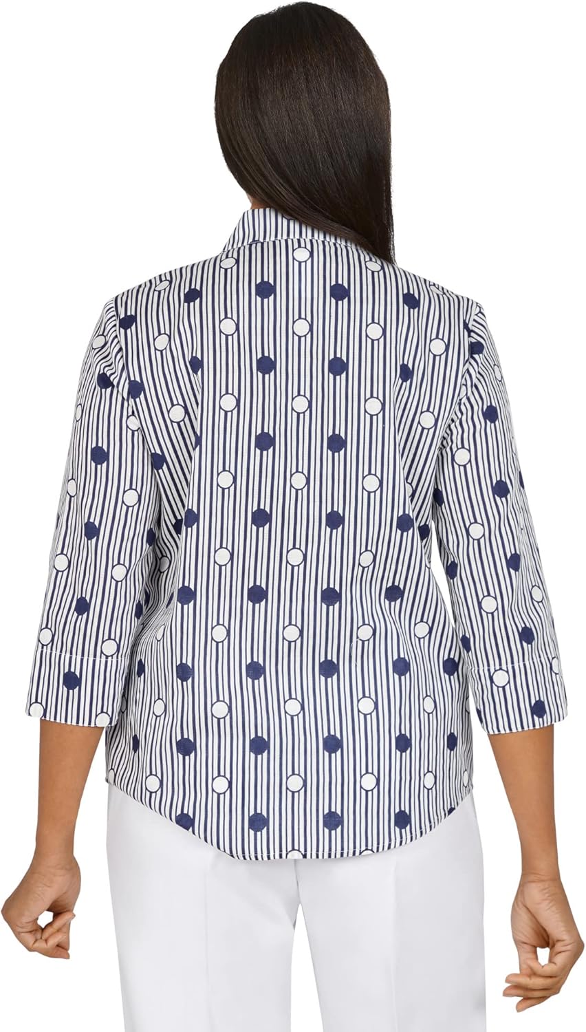 Alfred Dunner Women's Plus-Size Lightweight Dot Striped Shirt