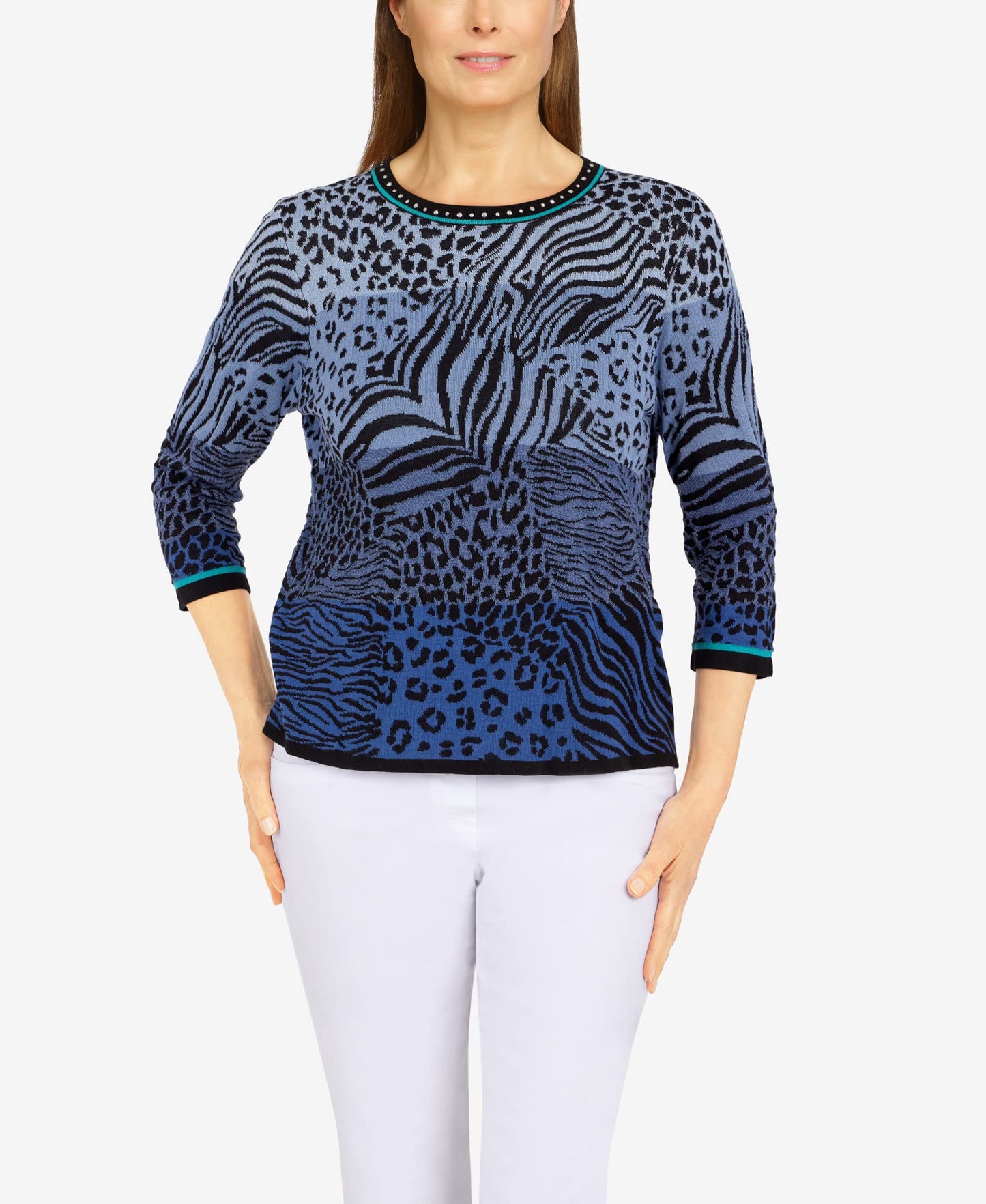 Alfred Dunner Women's Ombre Animal Jacquard Sweater