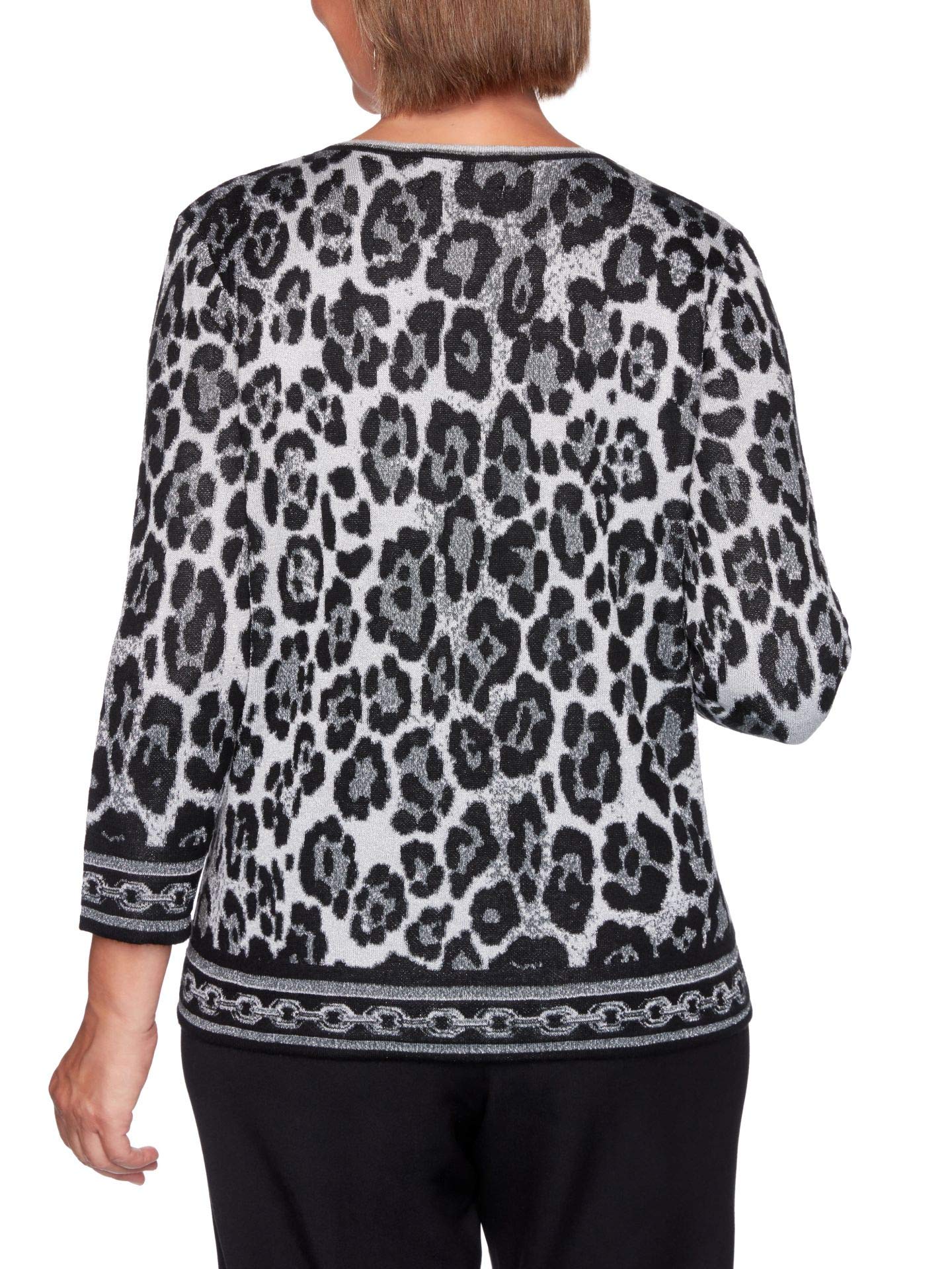 Alfred Dunner Women's Classics Animal Print Jacquard Sweater - Plus Size, Black/Silver, 3X