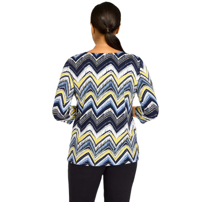 Alfred Dunner Women's Petite Petite Three-Quarter Length Zig Zag Top with Necklace