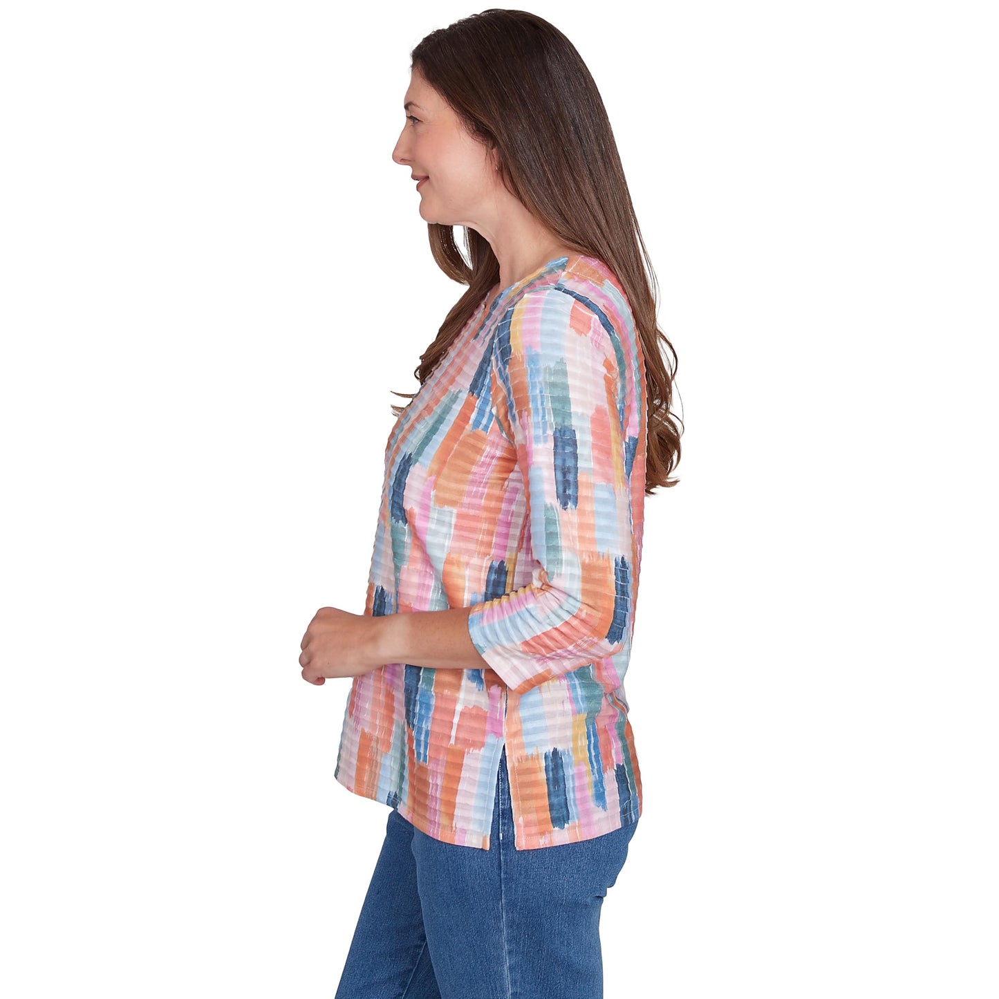 Alfred Dunner Free Spririt Brushstrokes Mini Ruffles All Polyester Tops
