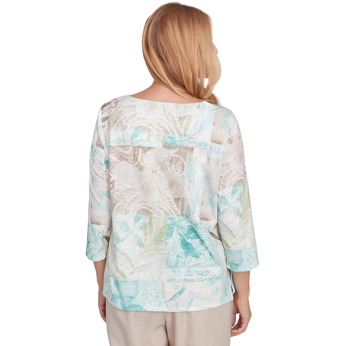 Alfred Dunner Kingston Gardens Texture Leave Patchwork (US, Alpha, Large, Regular, Regular, Standard, Neutral/Multi)