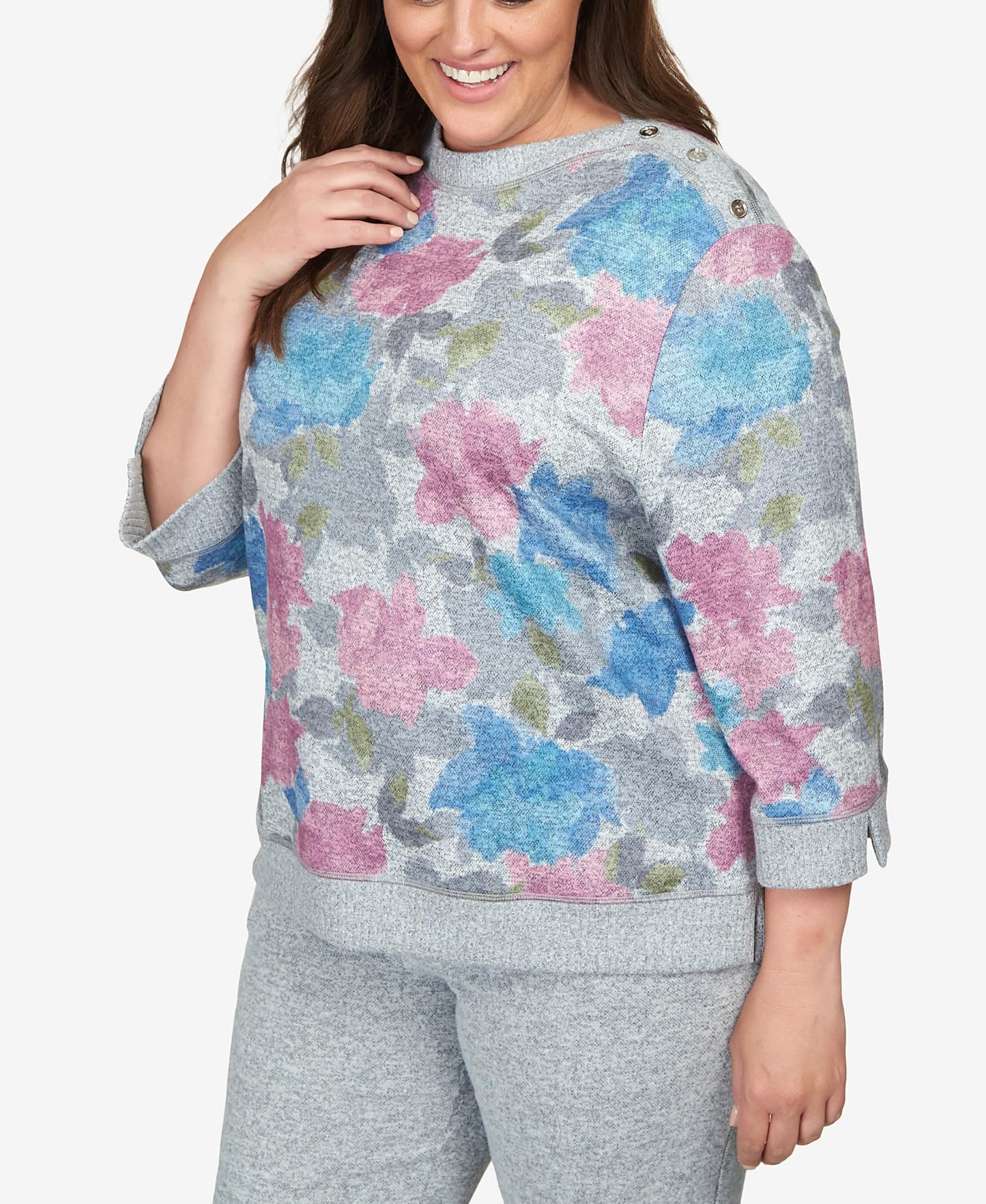 Alfred Dunner Comfort Zone Shadow Floral Comfort Top