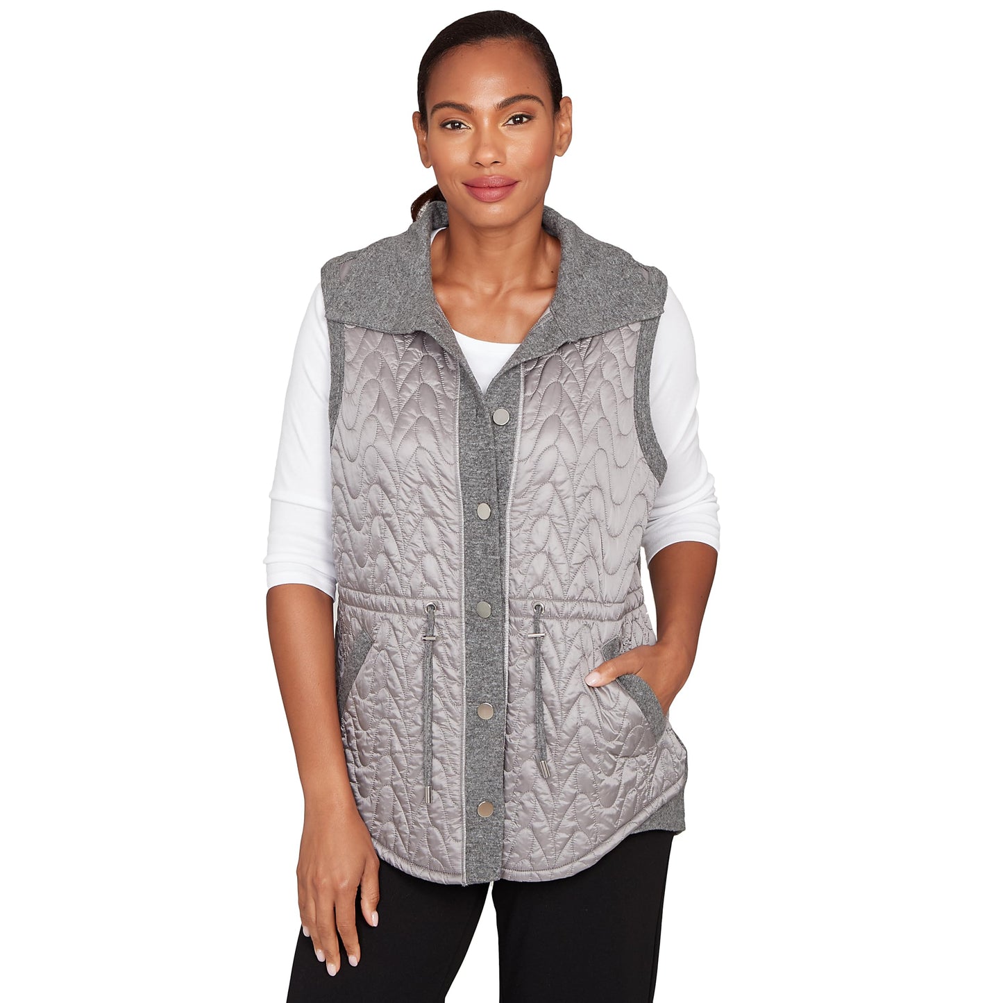 Ruby Rd. Quilted Jacket Vest (US, Alpha, X-Large, Regular, Regular, Standard, Charcoal heather)