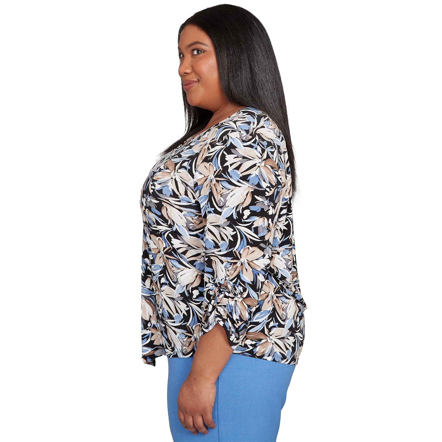 Tie Sleeve Brushstroke Floral Knit Top
