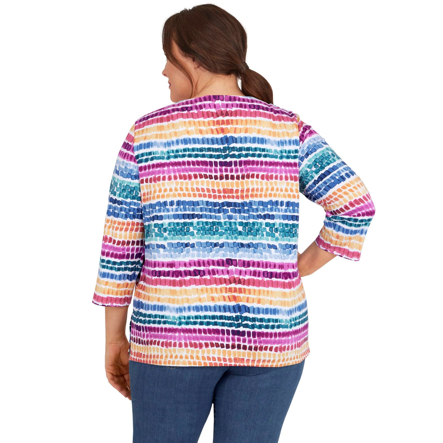 Alfred Dunner Women's Plus-Size Rainbow Dot Split Neck Top