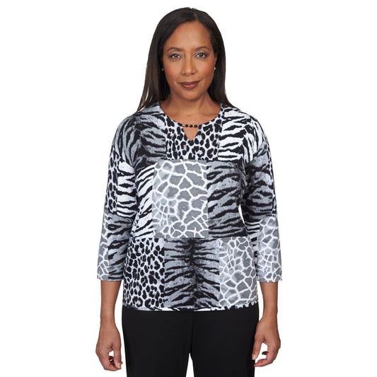 Alfred Dunner Classics Animal Patch Print Cotton Sweater