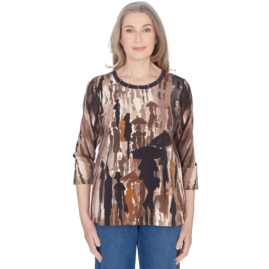 Alfred Dunner Cotton Top with Embellished Crew Neck