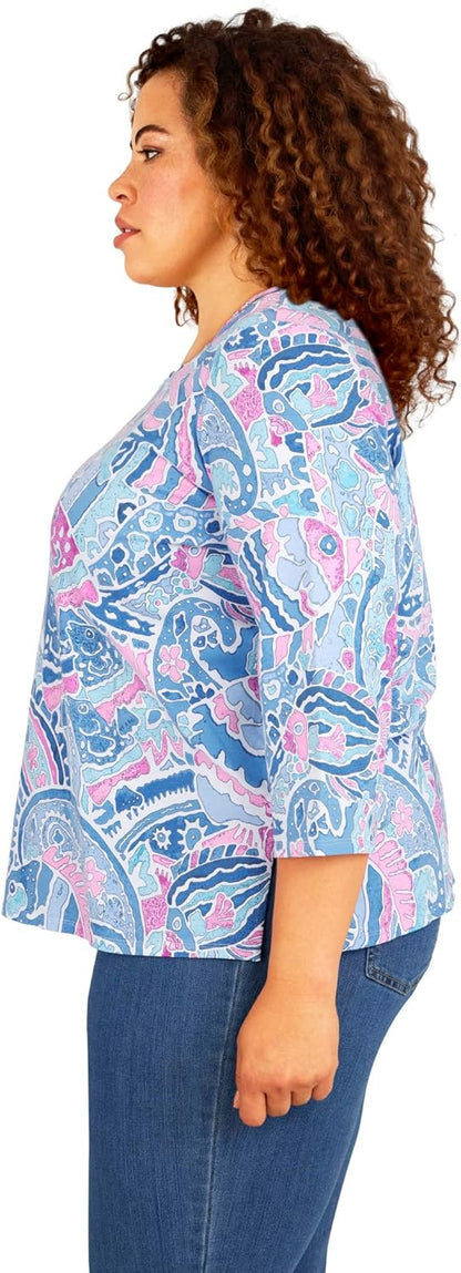 Alfred Dunner Women's Plus-Size Paisley Fish Top