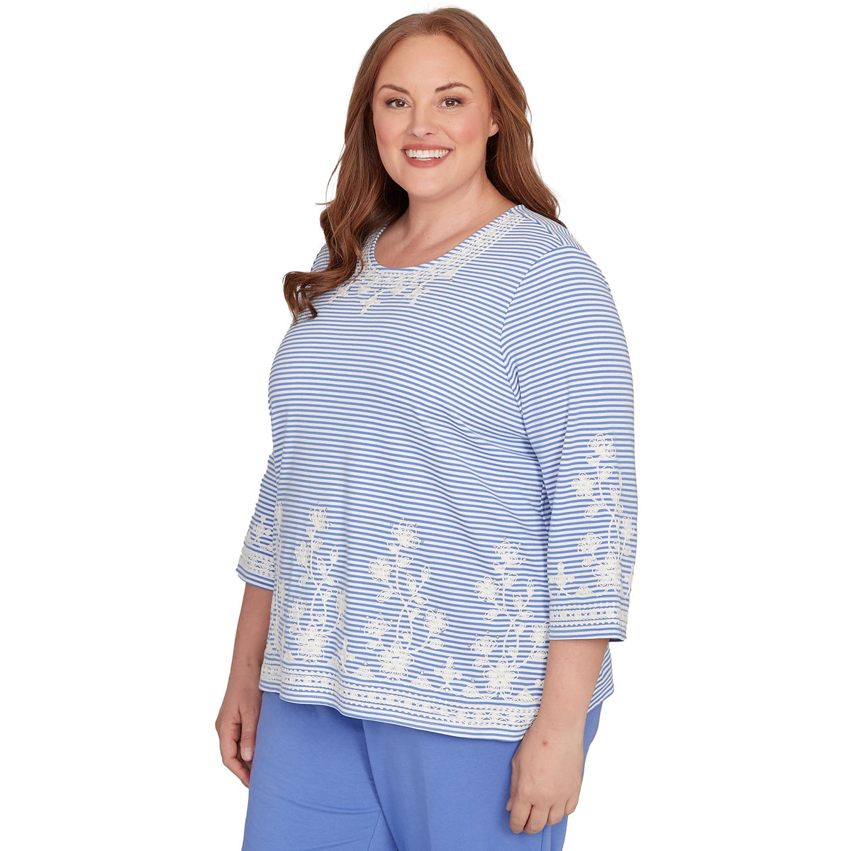 Embellished Striped Crew Neck Top