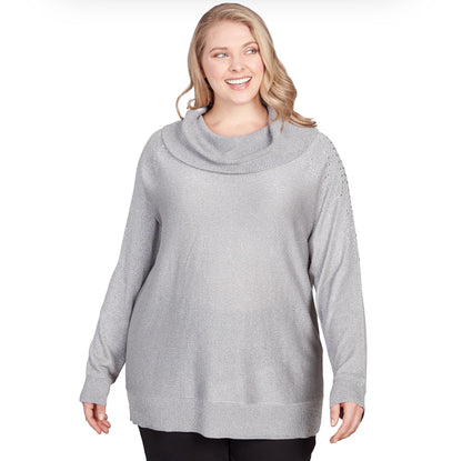 Silver sweater Cowel neck With Emelishment plus sizes