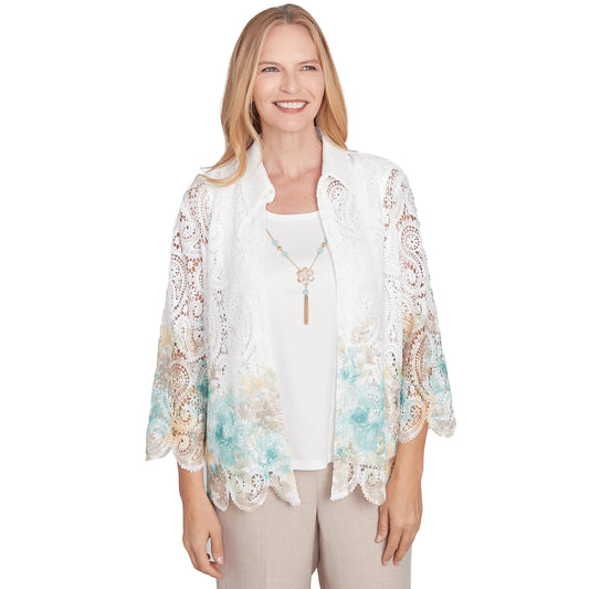 Alfred Dunner Kingston Gardens Border Floral Lace 2 in 1 Blouse