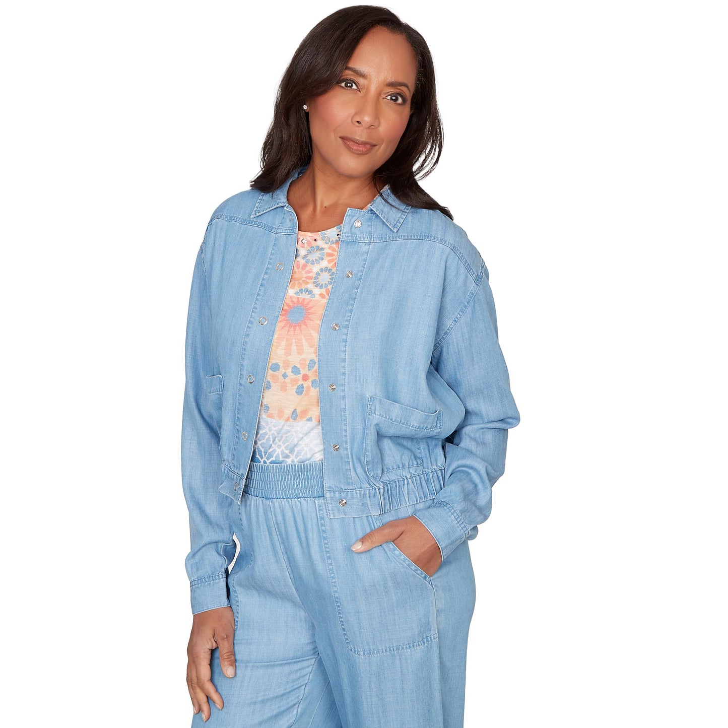 Alfred Dunner Women's Casual Elastic Lyocell Shirt Jacket