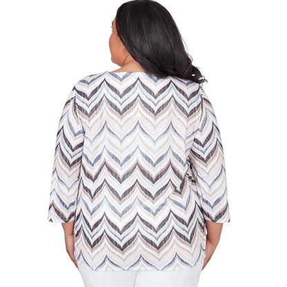 Alfred Dunner Classics Neutral Polyester Zigzag with Shimmer Top