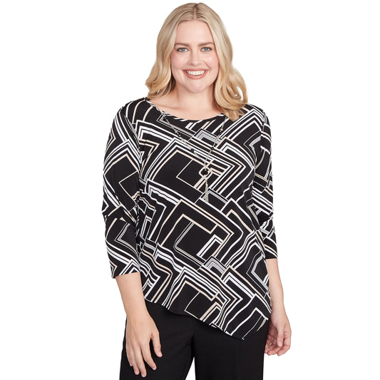 Geometric Textured Top with Necklace
