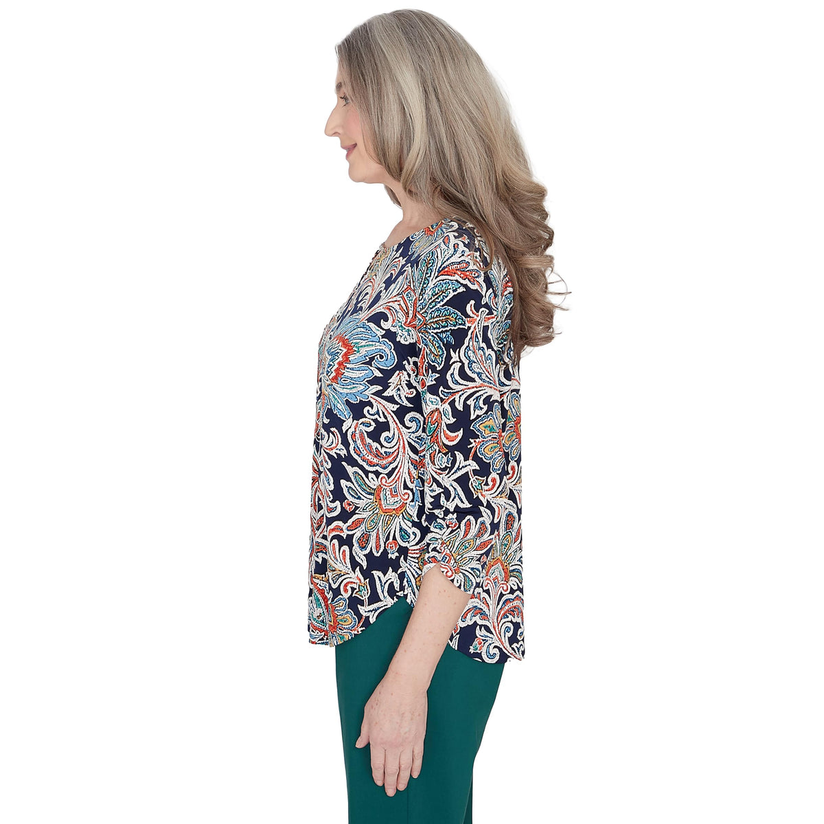 Alfred Dunner Classic Multi Colored Polyester Floral top (US, Alpha, Small, Regular, Petite, Multi)