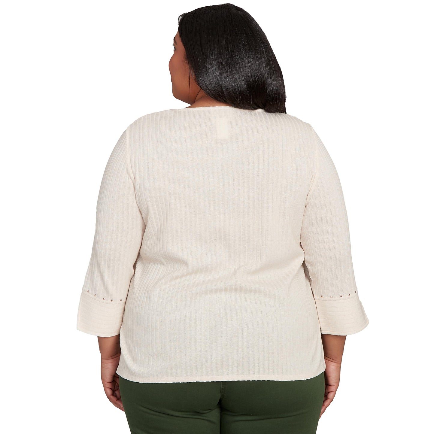 Alfred Dunner Women's Petite Heat Set Embellished Solid Top Size PL Oatmeal