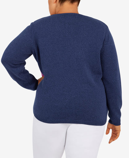 Alfred Dunner Women's Plus-Size Womens Colorblock Crewneck Sweater