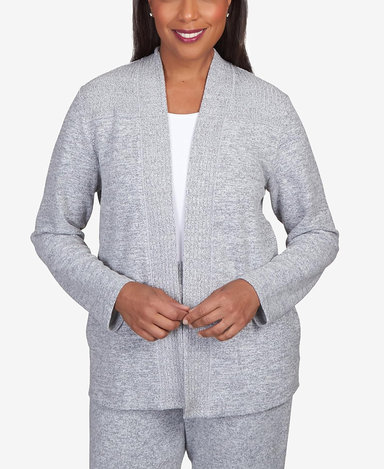 Alfred Dunner Women's Casual Open Front Cardigan Size S Grey