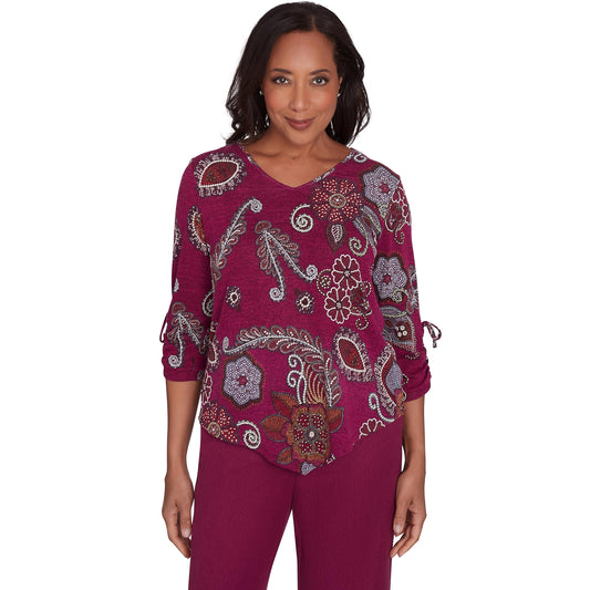 Alfred Dunner Wine Country Floral Medallion Polyester Top