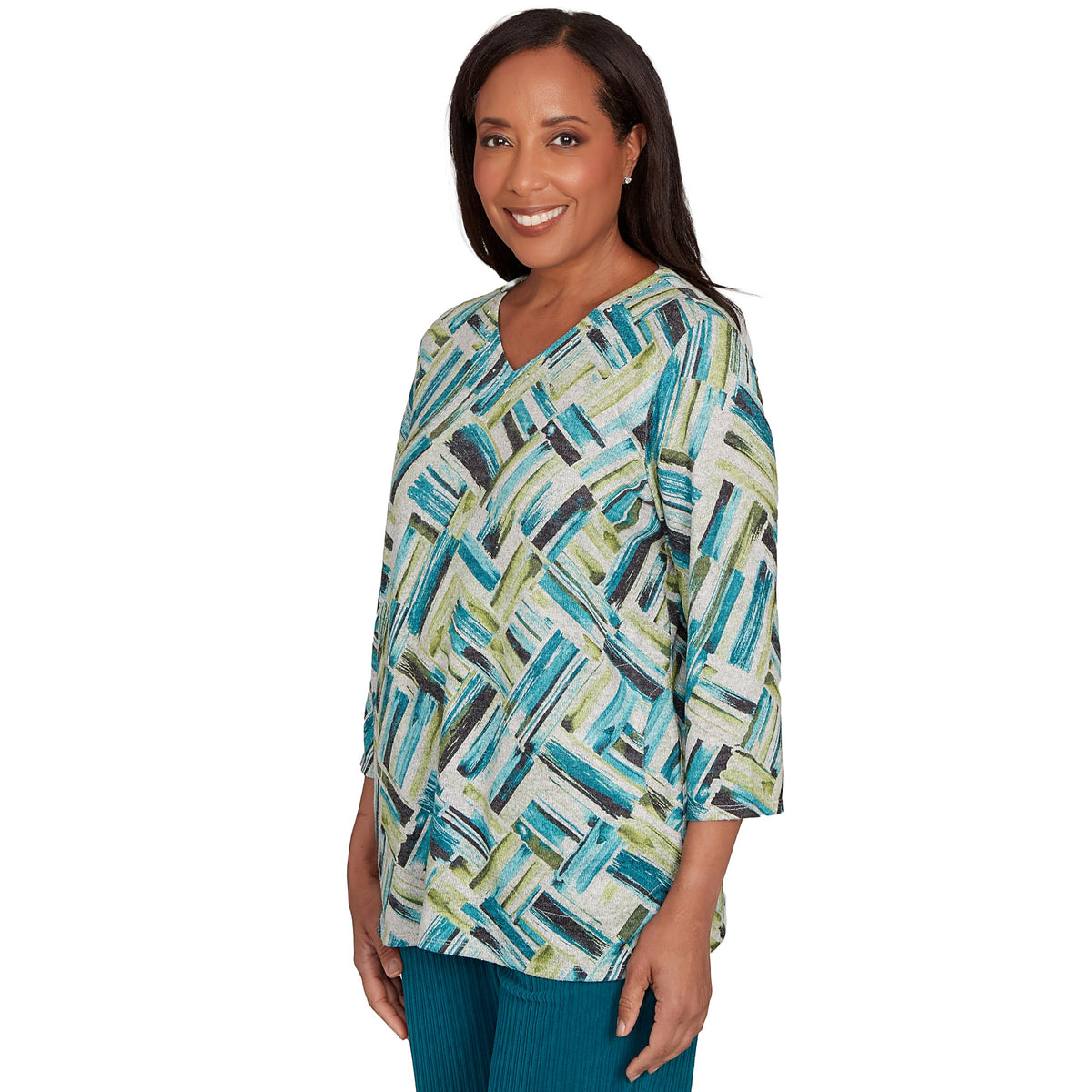 Detailed V Neck Brushstroke Top