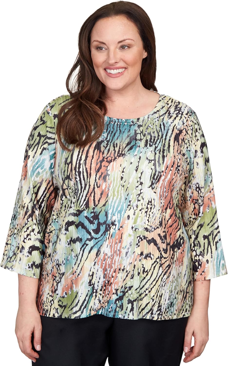 Alfred Dunner Classic Light Weight Animal Print Polyester Top Multi