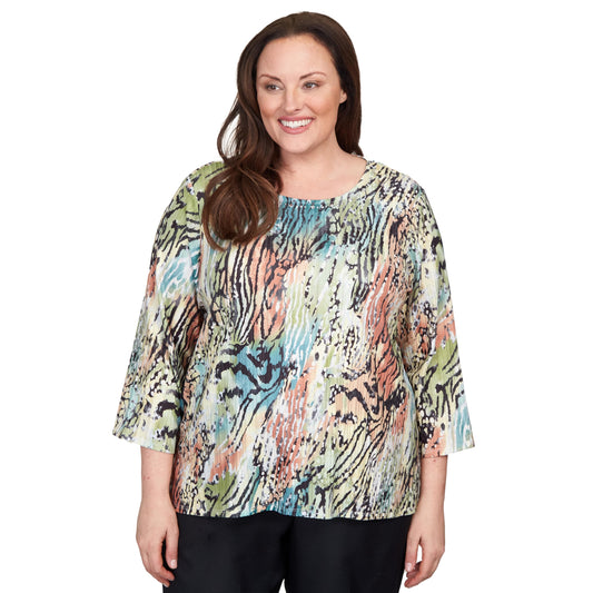 Alfred Dunner Classic Light Weight Animal Print Polyester Top Multi