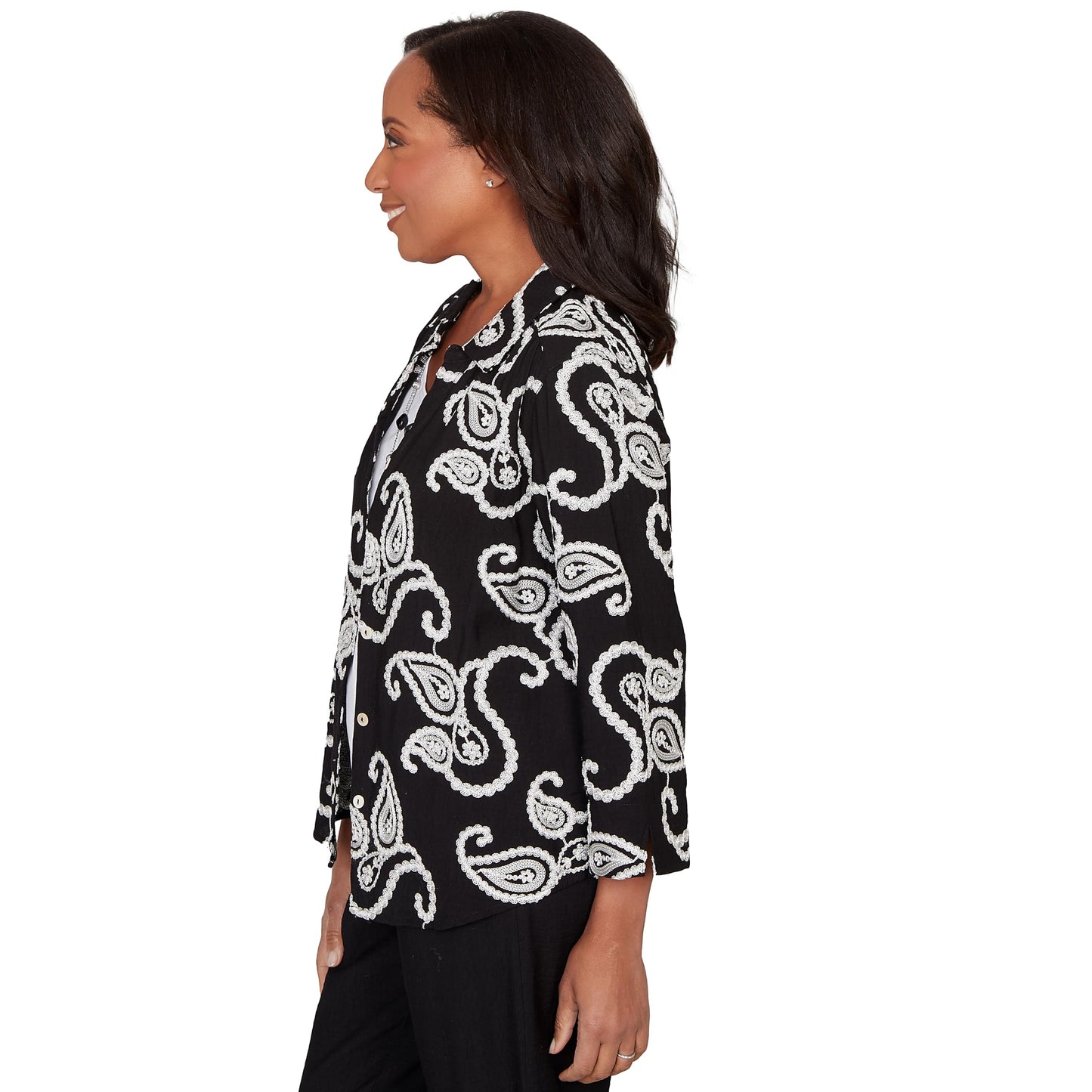 Alfred Dunner Women's Paisley Embroidered Two in One Top with Necklace
