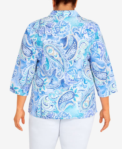 Alfred Dunner Women's Paisley 3/4 Sleeve Button Down Top