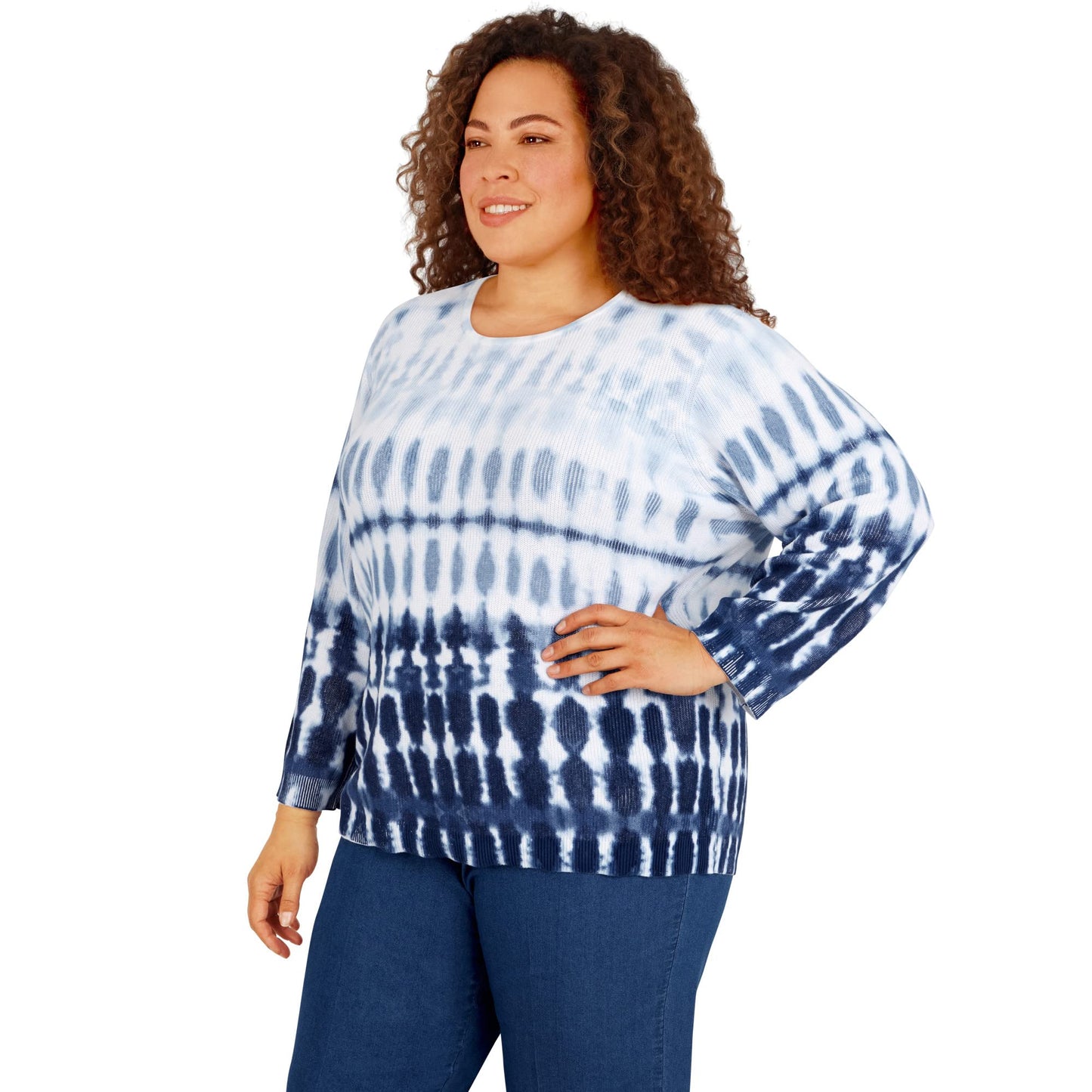 Alfred Dunner Women's Plus-Size Womens Crewneck Ombre Tie Dye Sweater