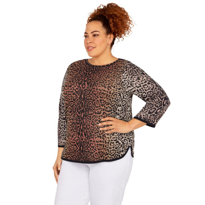 Alfred Dunner Women's Plus-Size Womens Animal Jacquard 3/4 Sleeve Sweater