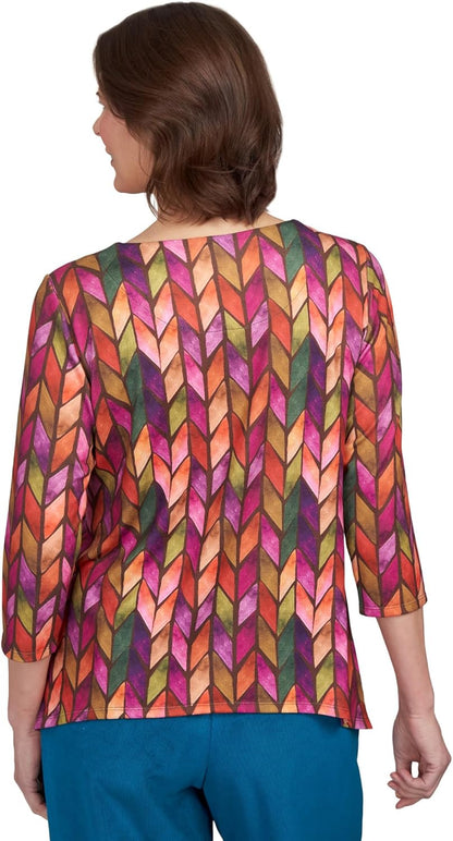 Alfred Dunner Classics Chevron Knit Polyester Top with Sharkbite Hem (US, Alpha, Large, Regular, Petite,