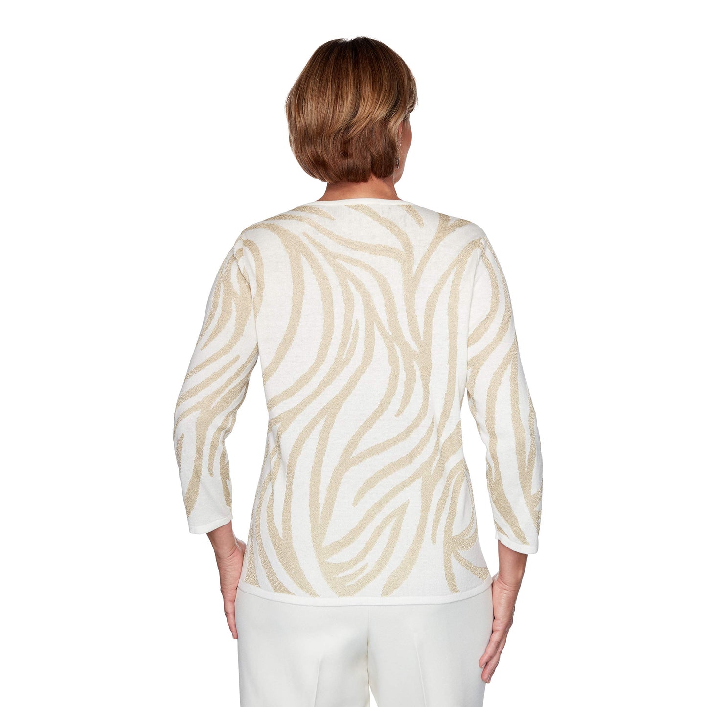 Alfred Dunner Classics Gold/Ivory Sweater Cotton Acrylic Polyester Shimmer