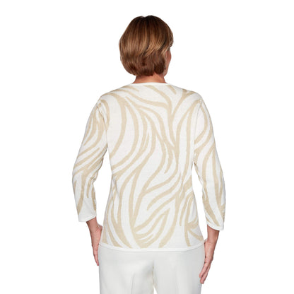 Alfred Dunner Classics Gold/Ivory Sweater Cotton Acrylic Polyester Shimmer