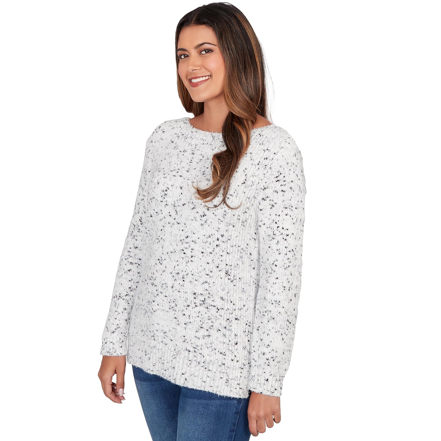 Ruby Rd. Pullover Chenille Sweater (US, Alpha, Medium, Regular, Regular, Petite, Ivory/Black)